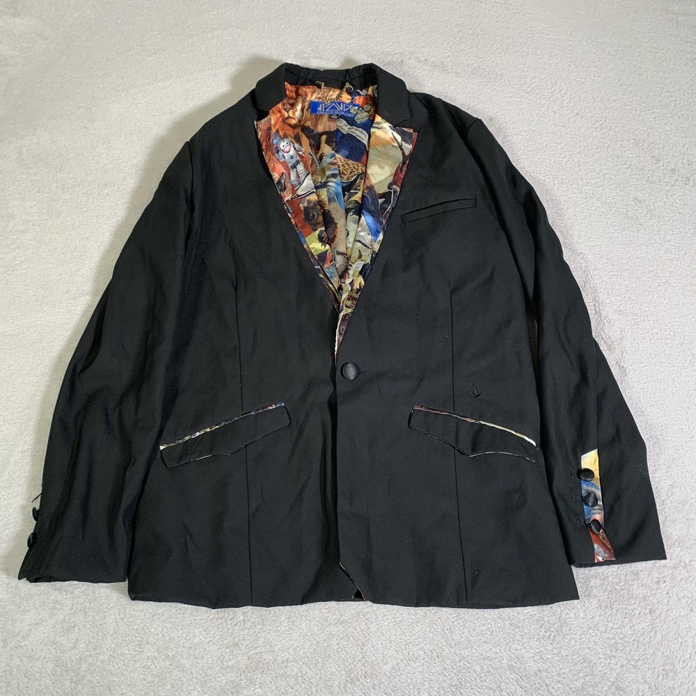 Volcom Oddjob Tuxedo Blazer Jacket Mens Medium Black Animal Graphic Lining